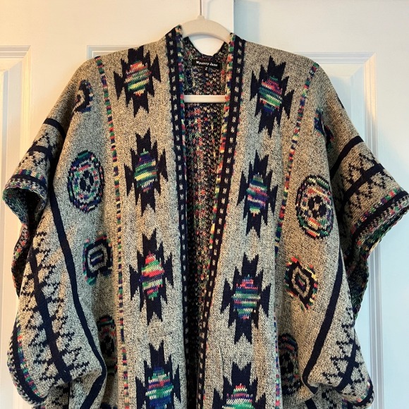 Mystery Jane Aztec Print Western Knit Open Front Cardigan Duster Sweater OS - Picture 4 of 11
